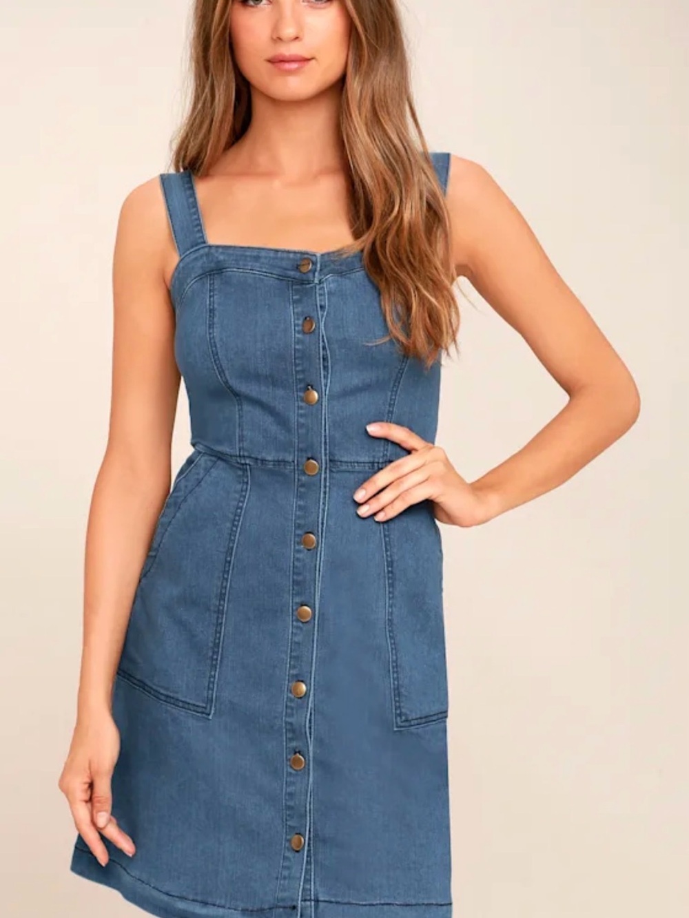 Lulu's Blue Denim Button-Up Overall Dress